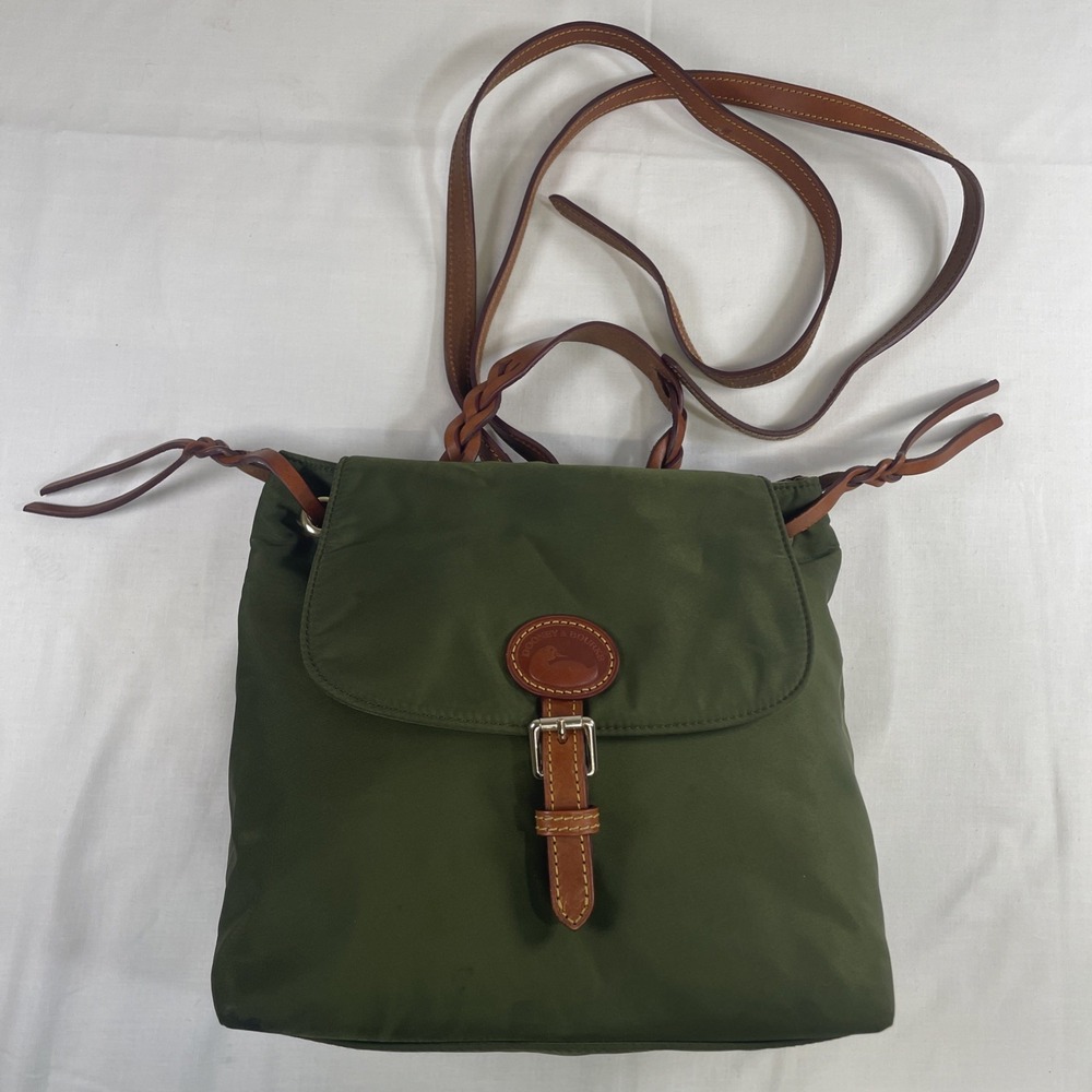 Dooney & Bourke Nylon Flap Backpack Style IN503 Army Green leather gold details